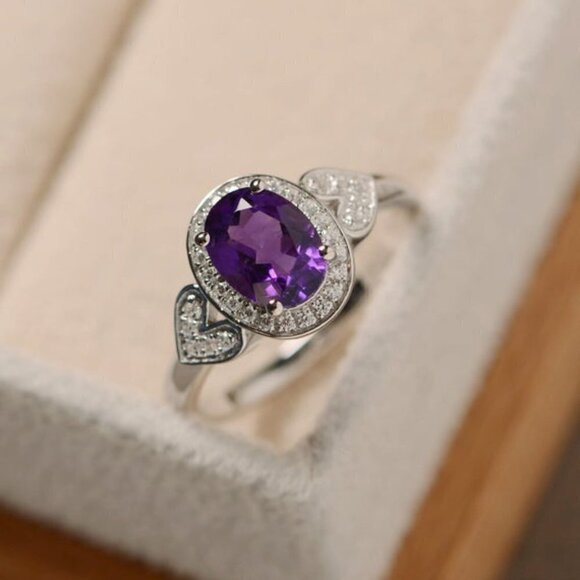 🔥 925 Silver Plated Purple Oval Cut CZ Birthstone Ring, FB16FA1135 - Picture 8 of 10
